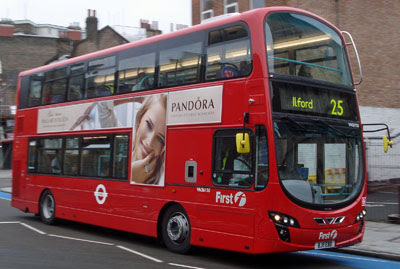 double decker 25 at Bow Church, 25 June 2011