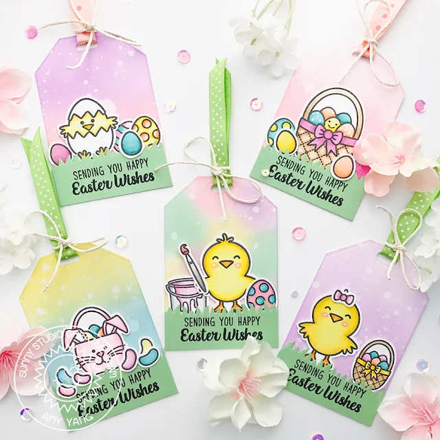 Sunny Studio Stamps: A Good Egg and Traditional Tag Topper Easter Gift Tags by Amy Yang