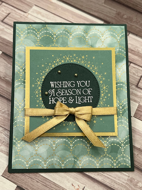 Gold and Soft Succulent Christmas card using itmes from the Stampin' Up! Lights Aglow suite