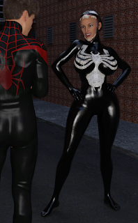shevenom mary jane ready in her sexy symbiote suit for some crime fighting and riding peters dick on rooftops satisfying peter and sucking him dry with her symbiote enhanced supertight superpussy