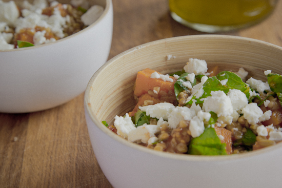 roasted butternut squash and freekeh salad