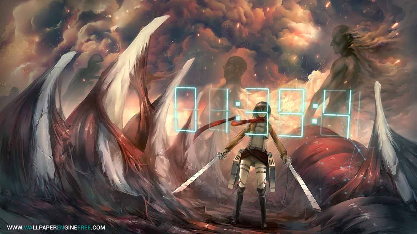  Anime  Attack  On Titan  3D Digital Clock Wallpaper  Engine 