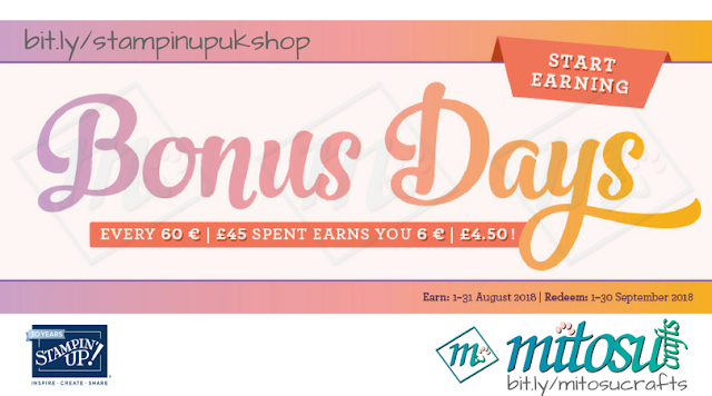 Stampin' Up! Bonus Days Promotion. Order craft supplies from Mitosu Crafts UK Online Shop