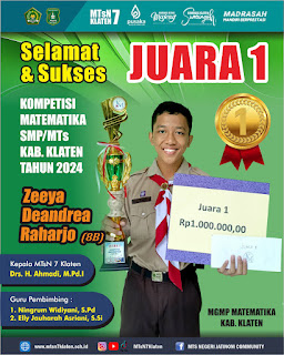 Juara 1 Kompetisi Matematika SMP/ MTs Kab. Klaten 2024