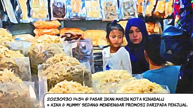 gambar lukisan penjual ikan masin Kota Kinabalu