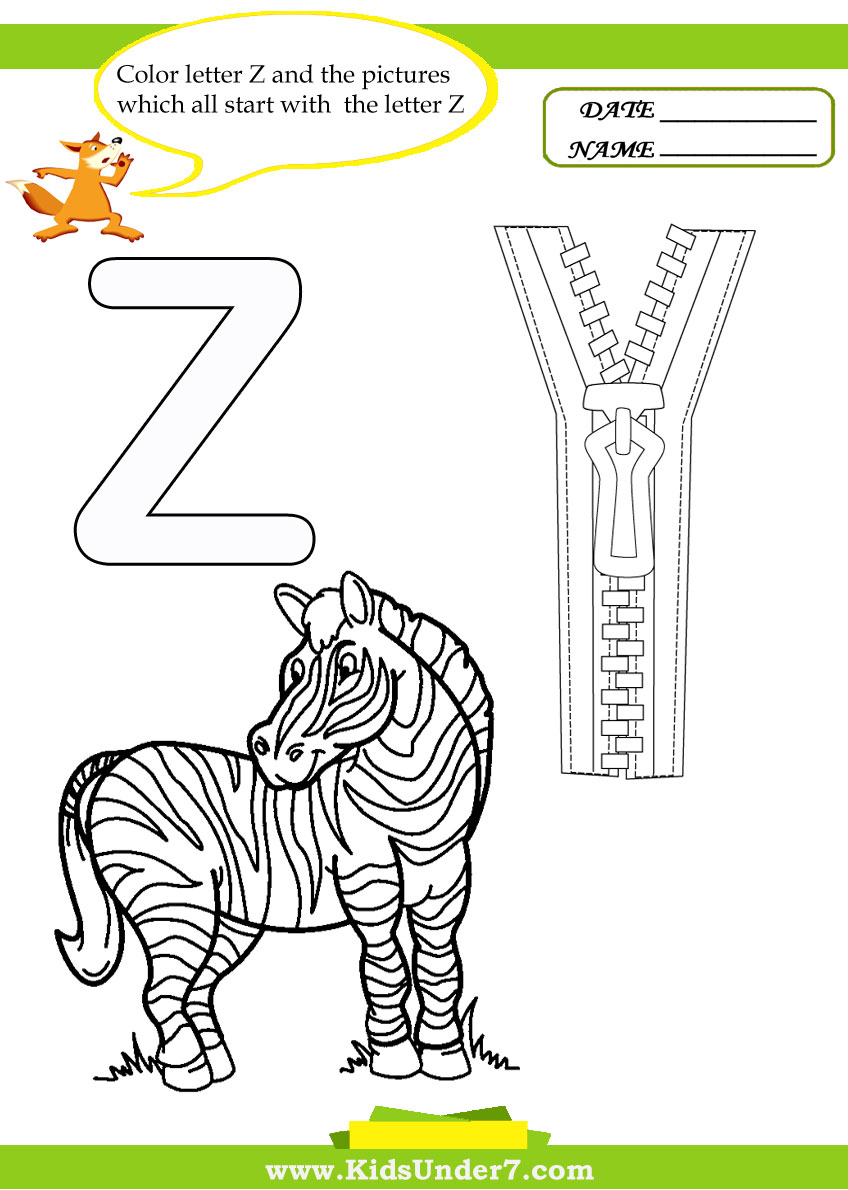 kids under 7 letter z worksheets and coloring pages