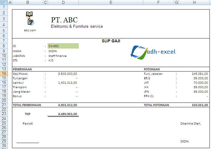Excel Contoh Slip Gaji Karyawan Swasta 2018 - Contoh Form Slip Gaji Di Excel Adhe Pradiptha