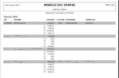 Imagen del resumen del 347en ventas en el software para taller