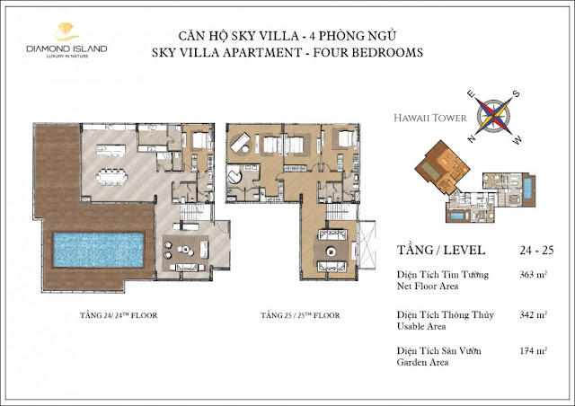 căn hộ sky villa 4 phòng ngủ dự án căn hộ Đảo Kim Cương