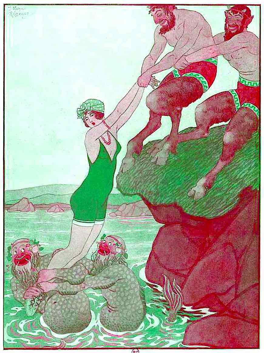 a Joseph Kuhn-Régnier 1923 color illustration of a woman in distress