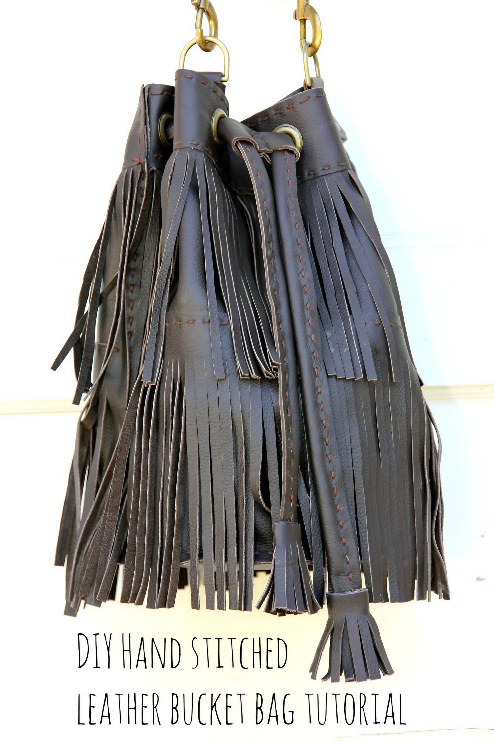 Fringed Hand Sewn Leather Bucket Bag Tutorial