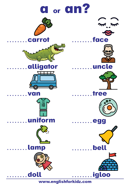 English indefinite articles - a and an - worksheet