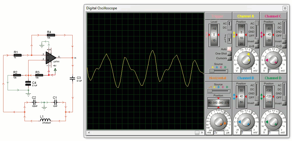 LM741 based Colpitts Oscillator Circuit simulation