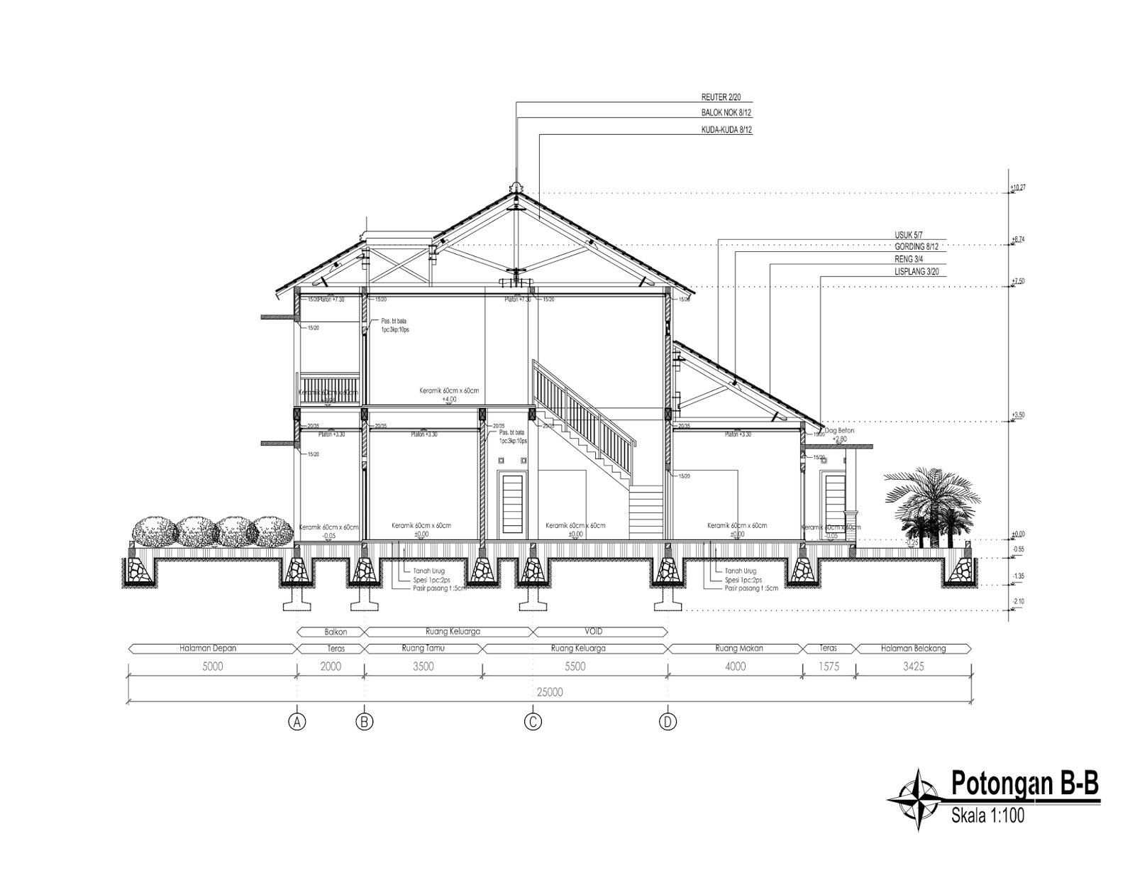 Denah Rumah  2  Lantai  Dan Potongan  Arsihome