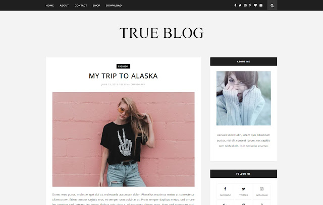 TrueBlog Responsive Personal Blog Simple Clean Minimalist Blogger Template Theme