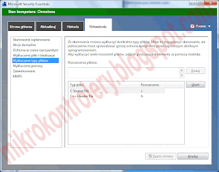 Microsoft Security Essentials: Wykluczenie skanowania wybranych plików.