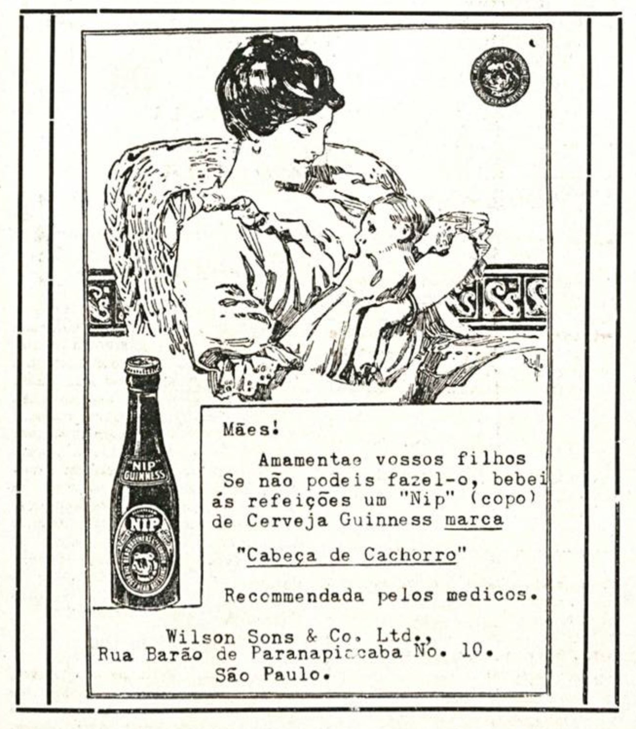 Campanha de 1921 da Cerveja Guinness ofertando o produto para lactantes