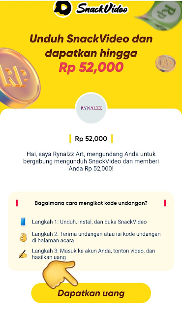 KOde CUan Referral SnackVideo Bonus Saldo E-Wallet Penarikan Uang Tunai