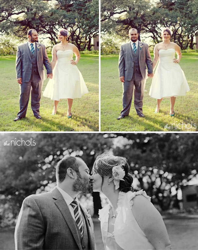 bride with blue shoes short dress