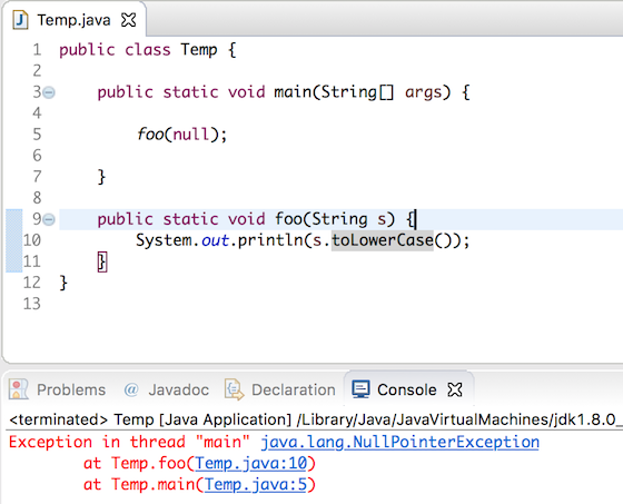 Example of Null Pointer Exception Error