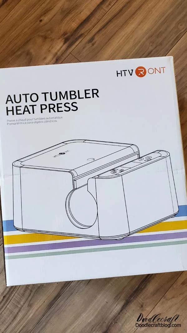 I was lucky enough to review this auto tumbler heat press early, post is 100% my opinion.   I received the white version (I would have opted for the blue if I had a choice, but the white is lovely.)   The HTVRont Auto Tumbler Heat Press comes with heat resistant gloves and one roll of heat resistant tape.   USE CODE: TUMPR10 FOR $10 OFF