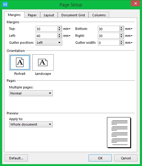Cara Membuat Dokumen Baru, Mengatur Ukuran kertas dan 