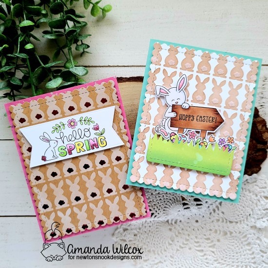 Spring Bunny Cards by Amanda Wilcox | Bunny Tails Stencil Set and Hoppy Greetings and Hello Spring Stamp Sets by Newton's Nook Designs #newtonsnook #handmade