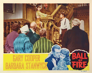 BALL OF FIRE. Estados Unidos. Lobby Card: 36 x 28 cms. BOLA DE FUEGO. Ball of Fire. 1941. Estados Unidos. Dirección: Howard Hawks. Reparto: Gary Cooper, Barbara Stanwyck, Oskar Homolka, Henry Travers, Tully Marshall, Richard Haydn, S. Z. Sakall, Audrey Mather, Dana Andrews, Dan Duryea, Ralph Peters, Kathleen Howard, Mary Field, Charles Lane, Elisha Cook Jr.