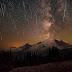 Meteors and Milky Way over Mount Rainier