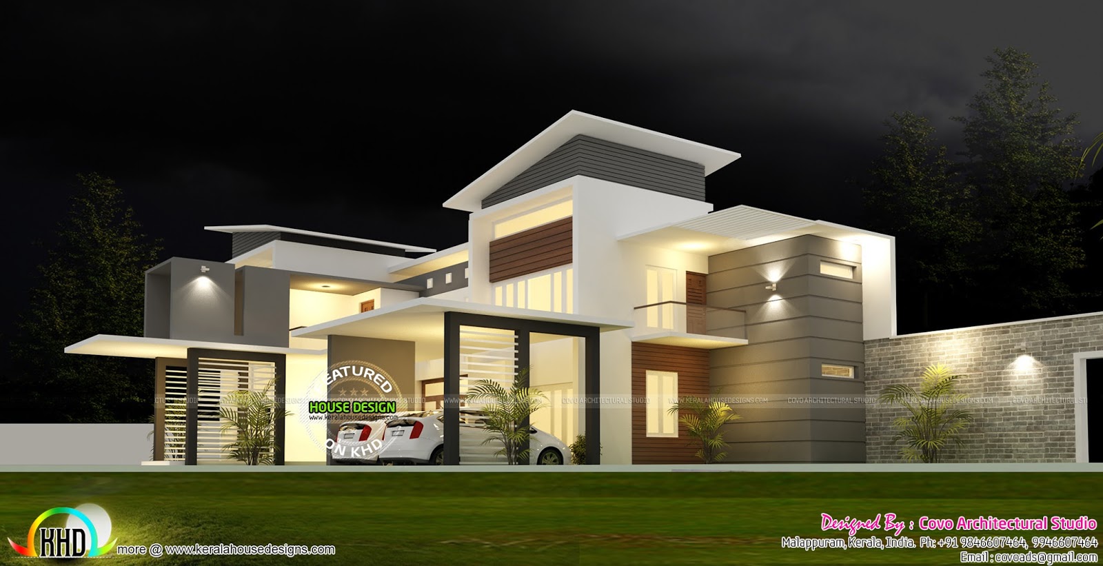  5  bedroom  modern  contemporary  house  Kerala home  design 