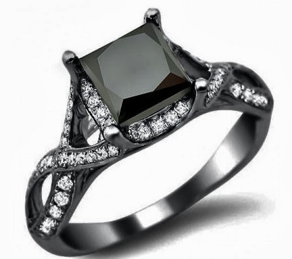40ct Black Princess Cut Diamond Engagement Ring 18k Black Gold