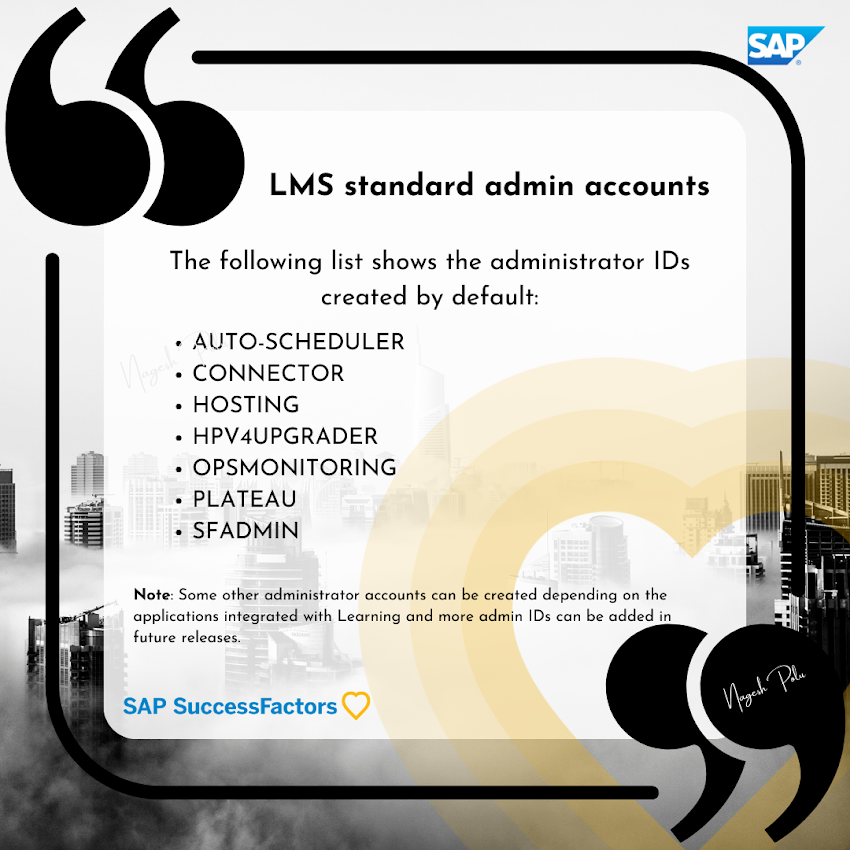 List of SAP SuccessFactors Learning standard admin accounts