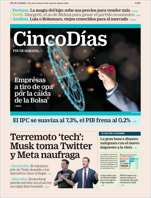 CINCODIAS   Portada  Fin de Semana Sábado y Domingo  29 y 30 de Octubre de 2022