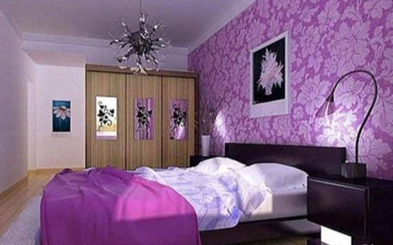 Contoh desain kamar tidur minimalis warna ungu Dekorumahq