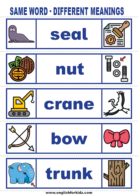 English vocabulary cards - printable ESL resources