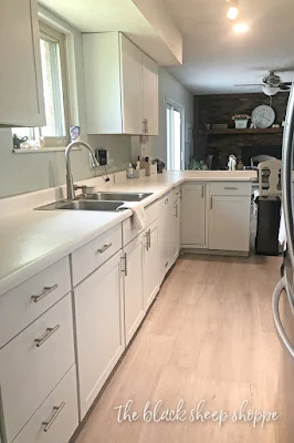 Long narrow galley kitchen.