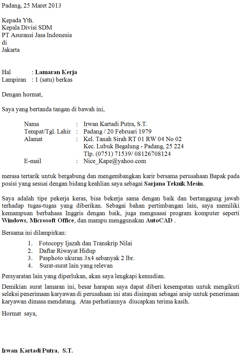 Contoh+Lamaran+Pekerjaan Contoh Lamaran Pekerjaan Bahasa Indonesia ...