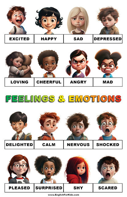 Printable feelings poster, printable emotions chart poster