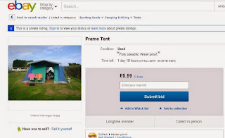 ebay advert for a bright coloured canvas tent