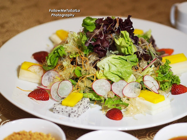 Fruits & Garden Green Yee Sang served with Strawberry Dressing