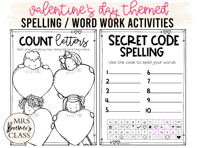 Valentines Day themed spelling practice word work activities for ANY words in Kindergarten, First Grade, Second Grade &Third Grade