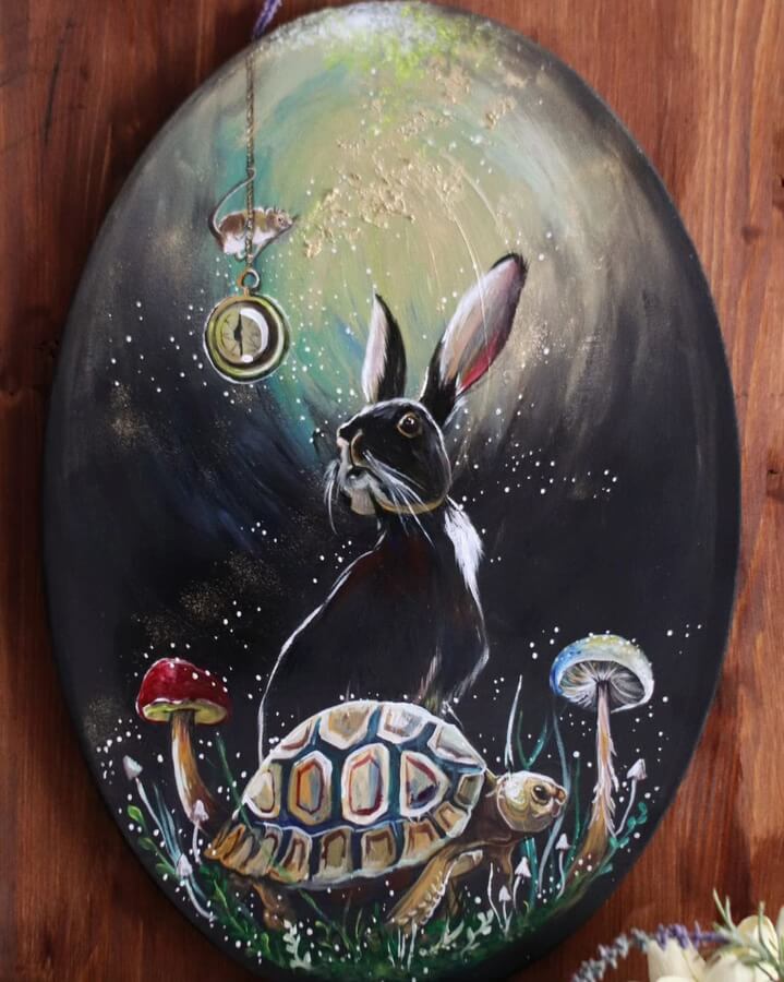 03-The-hare-and-the-tortoise-Animal-Paintings-Silvia-Popescu-www-designstack-co