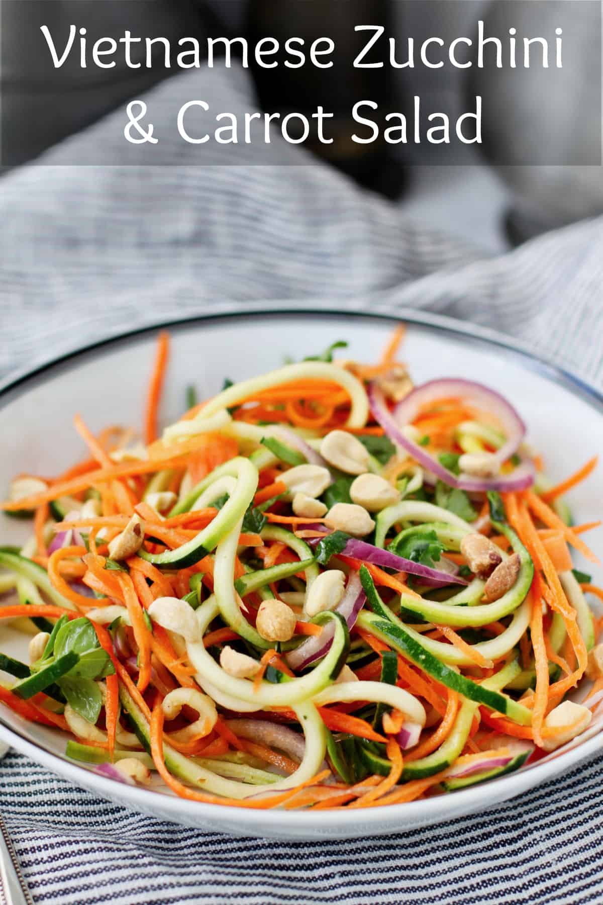 Vietnamese Zucchini and Carrot Salad with Peanuts in a bowl.