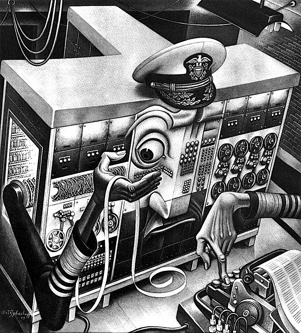 a Boris Artzybasheff illustration 1949, government surveillance, computer cold war