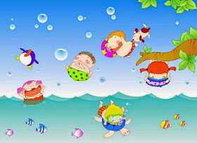 Gambar Berenang Kartun Lucu Anak Kecil di Kolam Swim Cartoon Pictures 