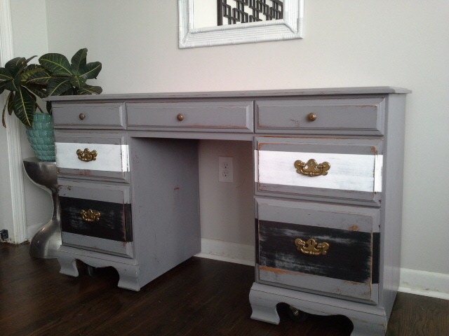 Rustic Grey White and Black Painted Desk