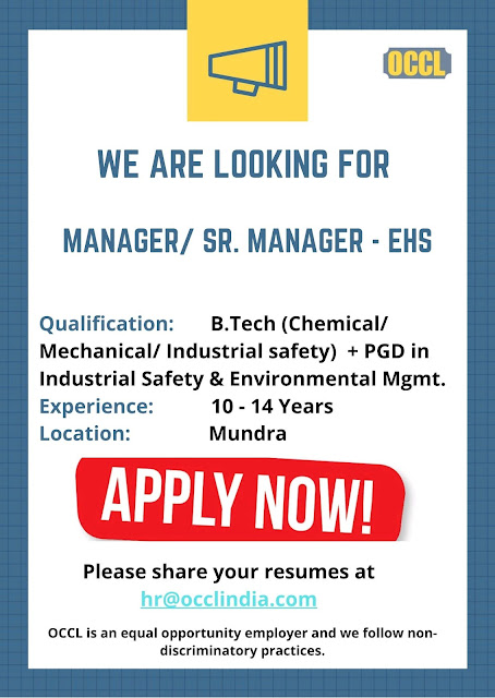 Job Availables, Organic Carbon and Chemicals Job Vacancy For MANAGER / SR. MANAGER - EHS