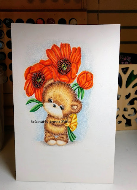 Prismacolored bear holding flowers on colours n cards
