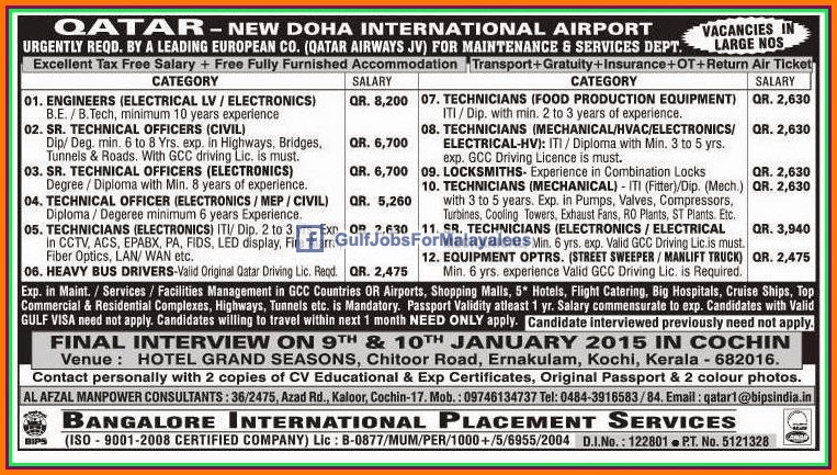 New Doha International Airport Qatar job vacancies European Company Qatar Airways