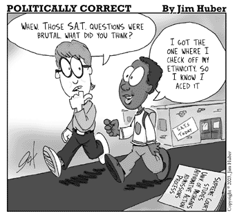 political cartoon reverse racism black sat score ethnicity